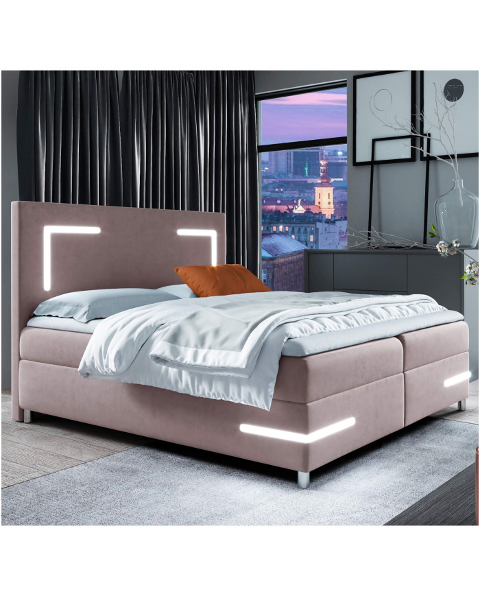 Delos LED kontinentinė lova 140x200, su apšvietimu, apmušta, čiužiniais, čiužinio užtiesalu, konteineriu - Paveikslėlis 5