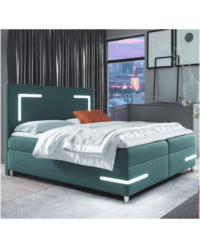 Delos LED kontinentinė lova 140x200, su apšvietimu, apmušta, čiužiniais, čiužinio užtiesalu, konteineriu - Paveikslėlis 6