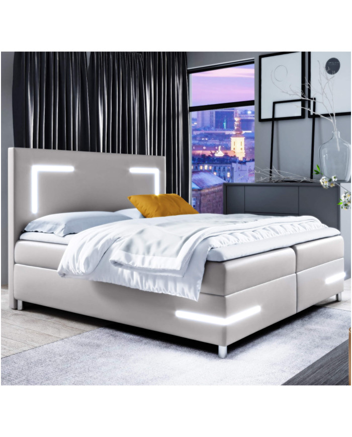 Delos LED kontinentinė lova 140x200, su apšvietimu, apmušta, čiužiniais, čiužinio užtiesalu, konteineriu - Paveikslėlis 7