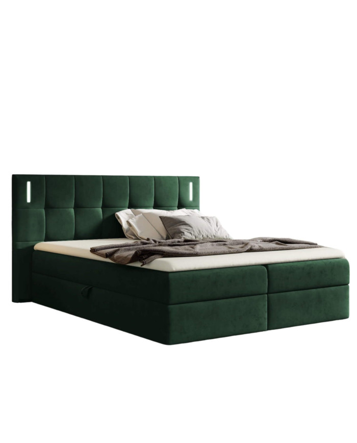 Denver kontinentinė lova 160x200, su apšvietimu, apmušta, čiužiniai, čiužinys, čiužinuko užtiesalas, konteineris - Paveikslėlis 6