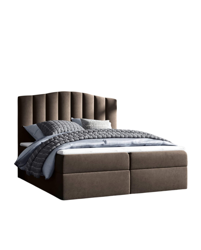 Lindos kontinentinė lova 140x200, apmušta, čiužiniai, čiužinys su užtiesalu, konteineris