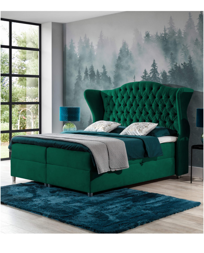 Livia kontinentinė lova 140x200, apmušta, čiužinys, čiužinuko užtiesalas, konteineris - Paveikslėlis 3