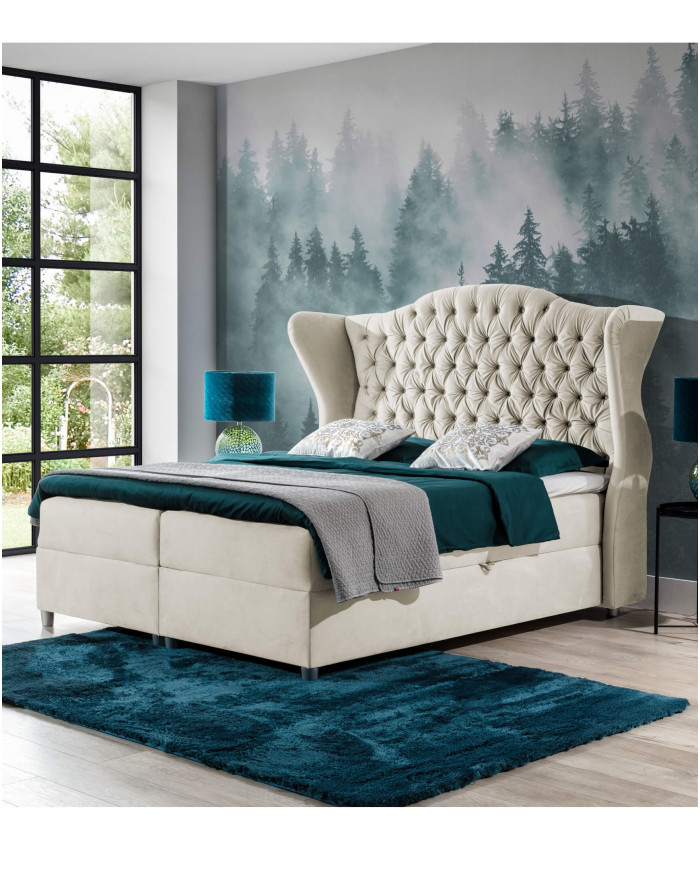 Livia kontinentinė lova 180x200, apmušta, čiužinys, čiužinuko užtiesalas, konteineris - Paveikslėlis 5