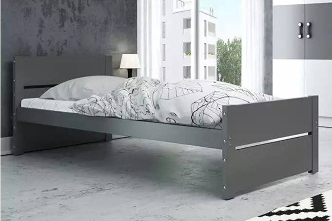 BARTEK viengulė jaunimo lova 90x200 su čiužiniu, grafito spalvos