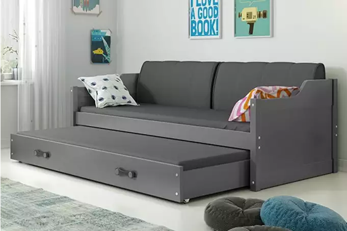 DAWID 90X200 jaunimo išskleidžiama lova su čiužiniu ir stalčiumi, grafito spalvos