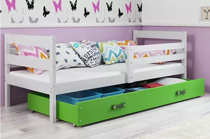 ERYK viengulė jaunimo lova 80x190 su stalčiumi, balta/žalia