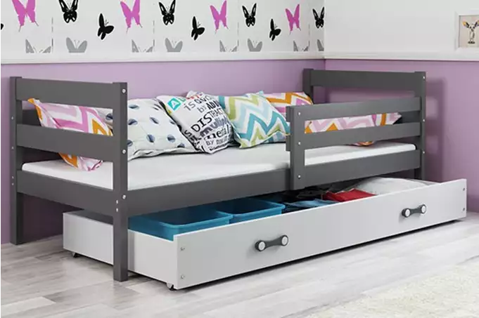ERYK 80X190 viengulė jaunimo lova su stalčiumi, grafito spalvos/balta
