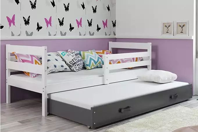 ERYK 80X190 jaunimo išskleidžiama lova su čiužiniu ir stalčiumi, balta/grafito spalvos