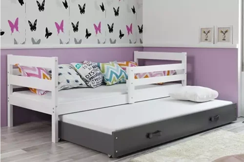 ERYK 80X190 jaunimo išskleidžiama lova su stalčiumi, balta/grafito spalvos