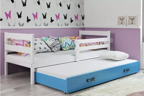 ERYK 90×200 jaunimo išskleidžiama lova su stalčiumi, balta/mėlyna