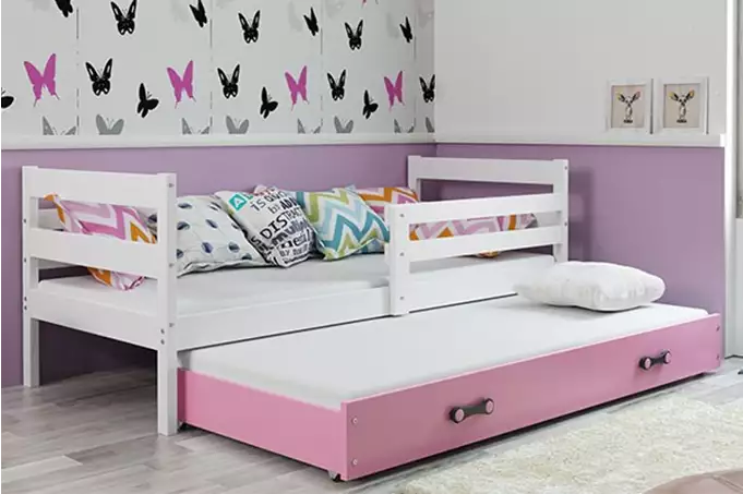 ERYK 80X190 jaunimo išskleidžiama lova su stalčiumi, balta/rožinė