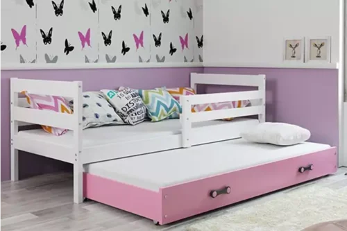 ERYK 90×200 jaunimo išskleidžiama lova su stalčiumi, balta/rožinė
