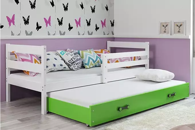 ERYK 80X190 jaunimo išskleidžiama lova su stalčiumi, balta/žalia
