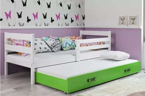 ERYK 90×200 jaunimo išskleidžiama lova su stalčiumi, balta/žalia