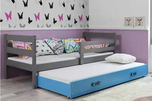ERYK 90X200 jaunimo išskleidžiama lova su čiužiniu ir stalčiumi, grafito/mėlyna