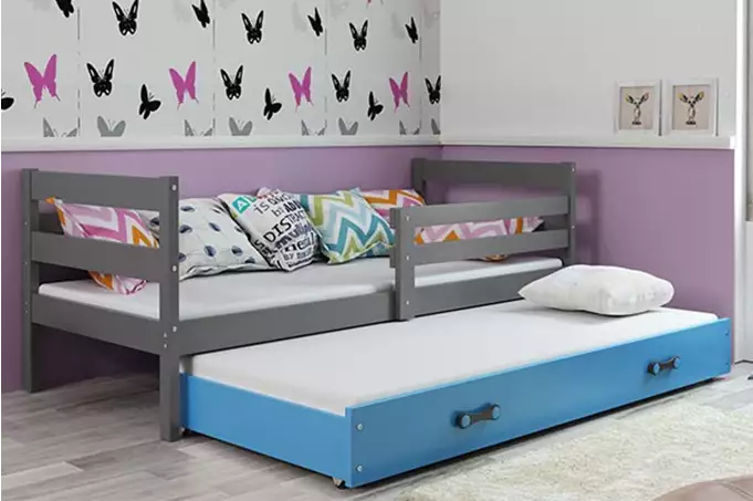 ERYK 80X190 jaunimo išskleidžiama lova su stalčiumi, grafito/mėlyna