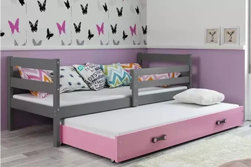 ERYK 90X200 jaunimo išskleidžiama lova su stalčiumi, grafito/rožinė