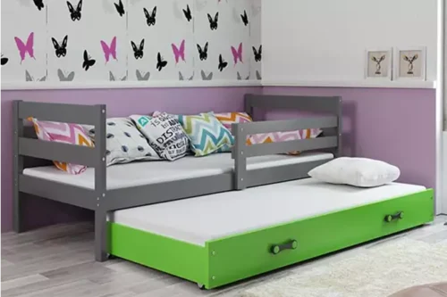 ERYK 90X200 jaunimo išskleidžiama lova su čiužiniu ir stalčiumi, grafito/žalia