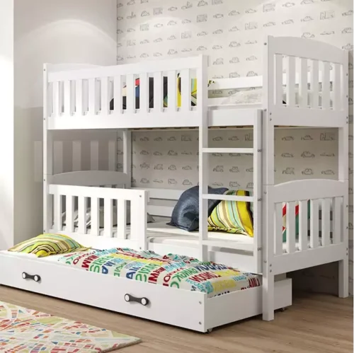 KUBUŚ trijų asmenų jaunimo lova 90X190 su čiužiniu ir stalčiumi, balta