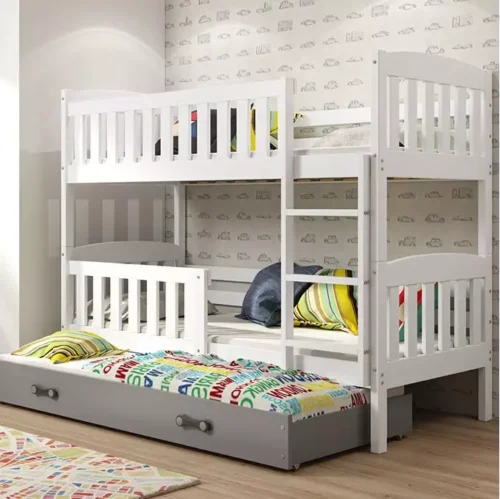 KUBUŚ trijų asmenų jaunimo lova 90X190 su stalčiumi, balta/grafito spalvos