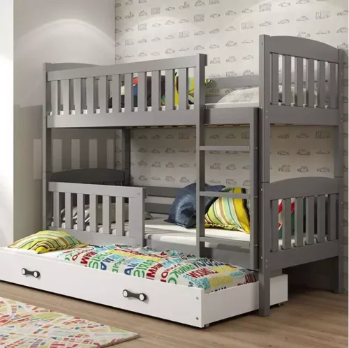 KUBUŚ 3 asmenų jaunimo lova 90×200 su stalčiumi, grafito/balta