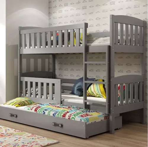 KUBUŚ 90X200 trijų asmenų jaunimo lova su čiužiniu ir stalčiumi, grafito spalvos