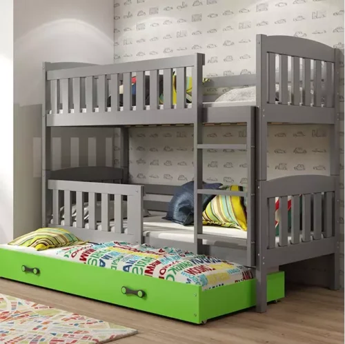 KUBUŚ 3 asmenų jaunimo lova 90×200 su stalčiumi, grafito/žalia