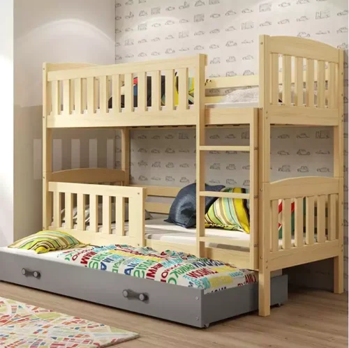 KUBUŚ 3 asmenų jaunimo lova 90×200 su stalčiumi, pušis/grafitas