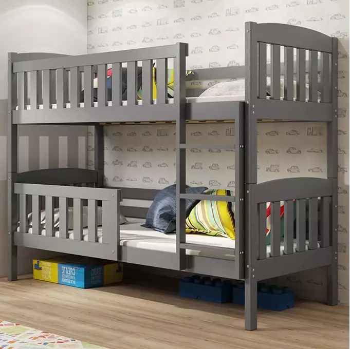 KUBUŚ jaunimo dviaukštė lova 90X200 su čiužiniu, grafito spalvos