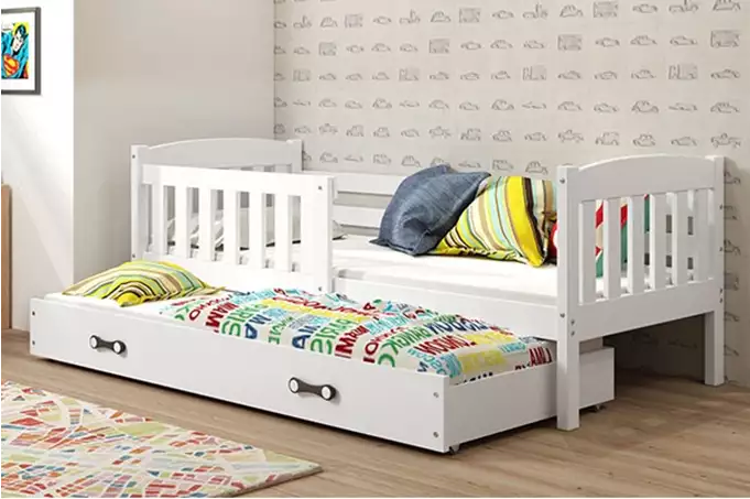 KUBUŚ jaunimo išskleidžiama lova 90x200 su stalčiumi, balta