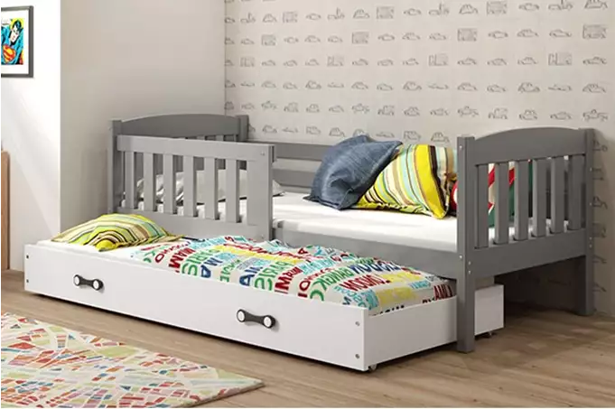 KUBUŚ jaunimo išskleidžiama lova 90x200 su stalčiumi, grafito/balta