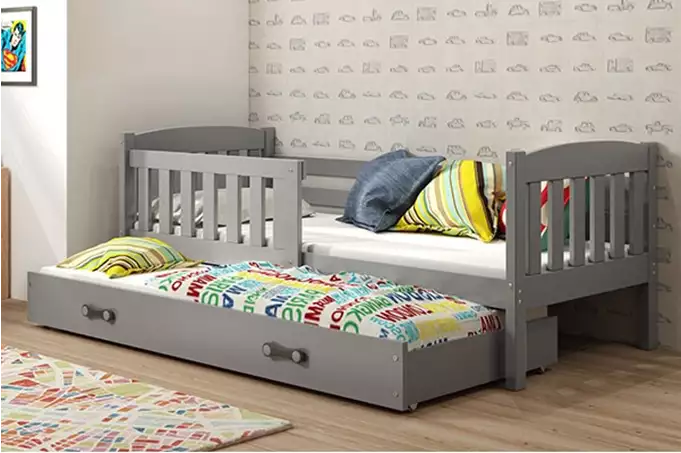 KUBUŚ jaunimo išskleidžiama lova 90X200 su čiužiniu ir stalčiumi, grafito spalvos