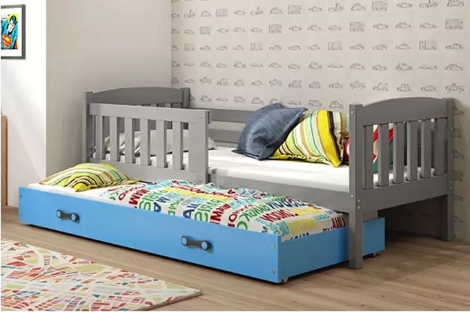 KUBUŚ jaunimo išskleidžiama lova 90x190 su stalčiumi, grafito/mėlyna