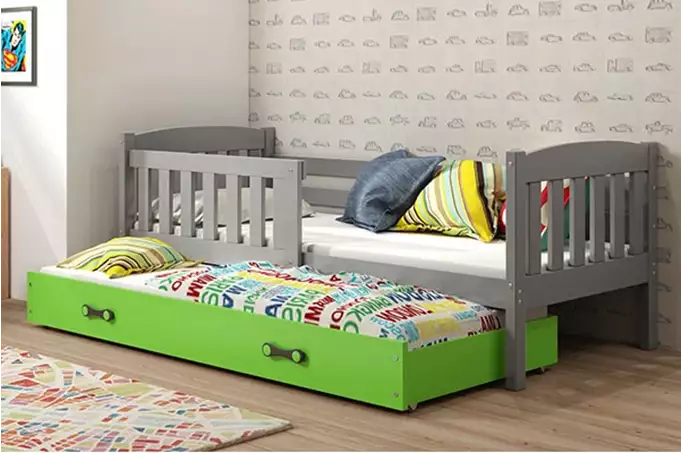 KUBUŚ jaunimo išskleidžiama lova 90x190 su čiužiniu ir stalčiumi, grafito/žalia