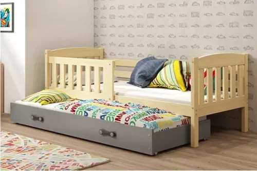 KUBUŚ jaunimo išskleidžiama lova 90×200 su stalčiumi, pušis/grafitas