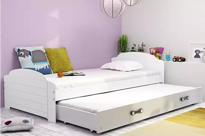 LILI 90X200 jaunimo išskleidžiama lova su čiužiniu ir stalčiumi, balta