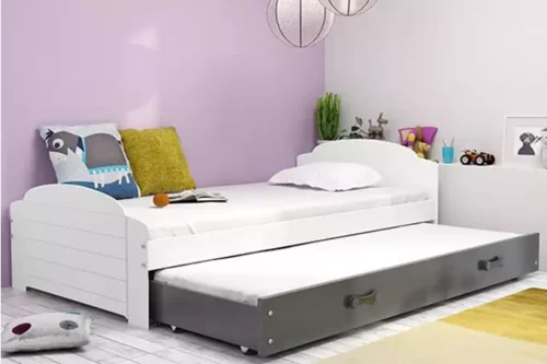 LILI 90X200 jaunimo išskleidžiama lova su stalčiumi, balta/grafito spalvos