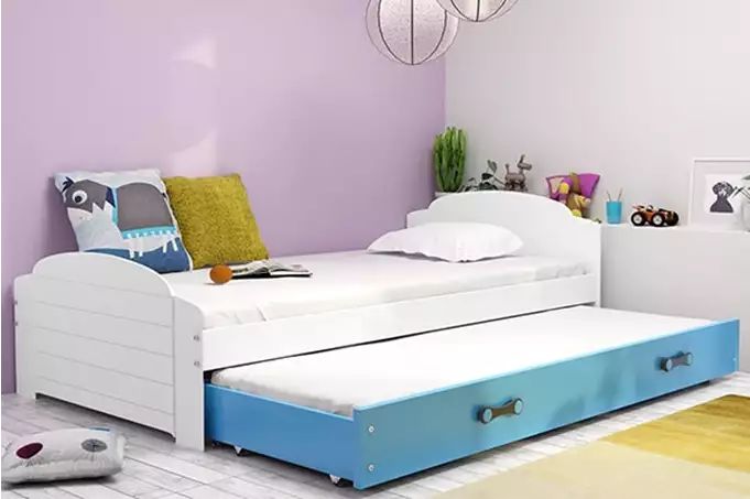 LILI 90x200 jaunimo išskleidžiama lova su stalčiumi, balta/mėlyna