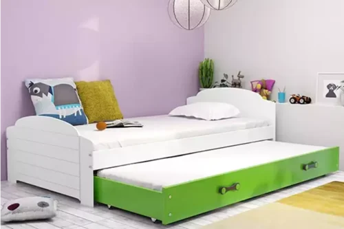 LILI 90×200 jaunimo išskleidžiama lova su stalčiumi, balta/žalia