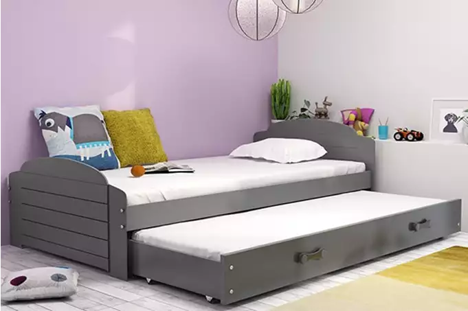 LILI 90X200 jaunimo išskleidžiama lova su čiužiniu ir stalčiumi, grafito spalvos