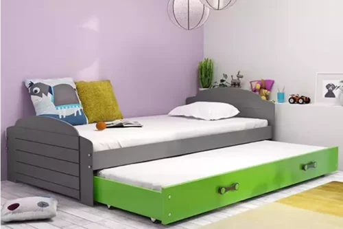 LILI 90X200 jaunimo išskleidžiama lova su čiužiniu ir stalčiumi, grafito/žalia