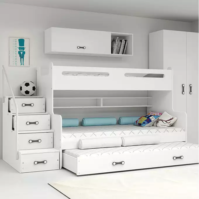 MAX 3 120X200 trijų asmenų jaunimo lova su čiužiniu ir stalčiumi, balta — изображение 3