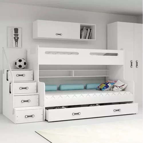 MAX 3 jaunimo dviaukštė lova 120×200 su stalčiumi, balta