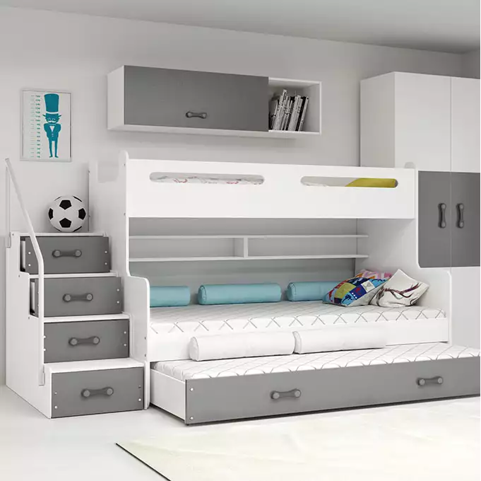 MAX 3 120X200 trijų asmenų jaunimo lova su stalčiumi, grafito spalvos — изображение 3