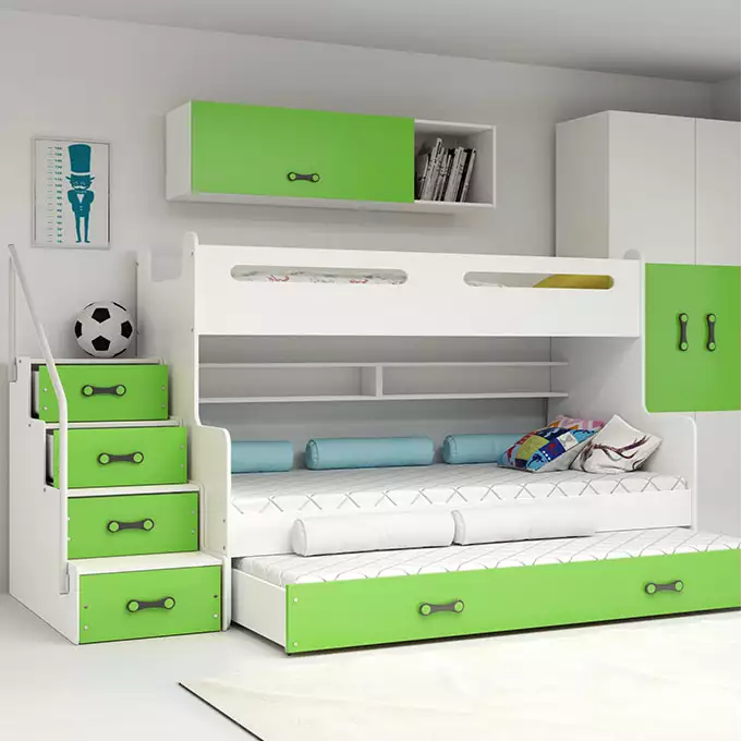 MAX 3 120X200 trijų asmenų jaunimo lova su stalčiumi, žalia — изображение 3