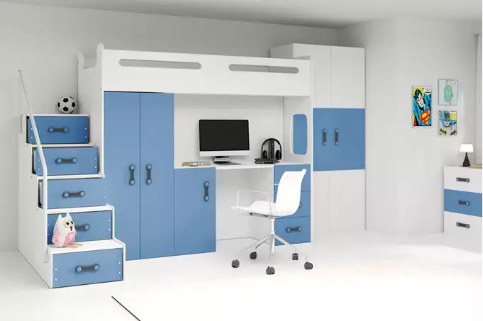 MAX 4 viengulė lova jaunimui 80x200 su stalu, mėlyna — изображение 2
