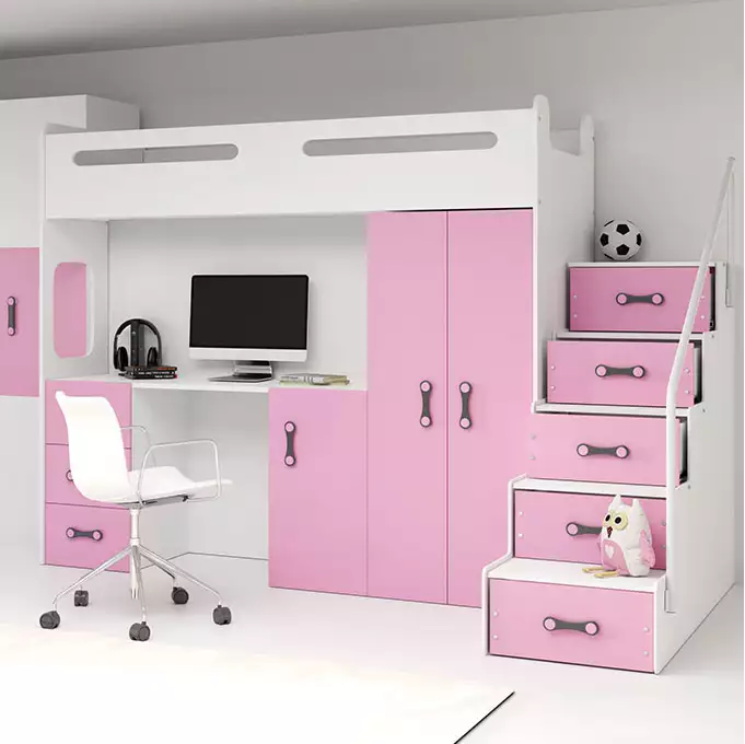 MAX 4 viengulė jaunimo lova 80x200 su stalu, rožinė — изображение 2