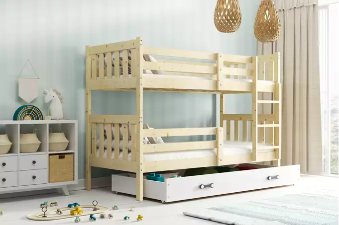 KACPER jaunimo dviaukštė lova 90x190 su stalčiumi, pušis