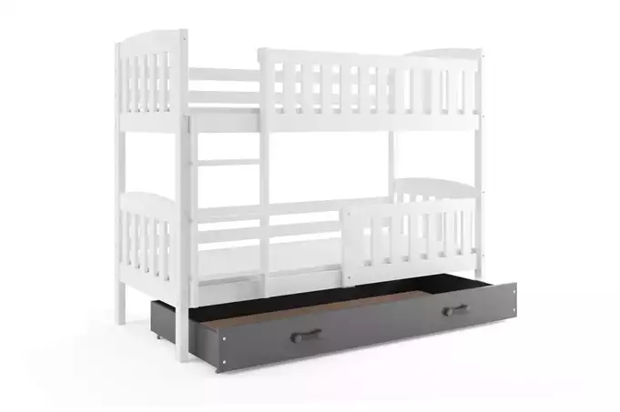 KUBUŚ jaunimo dviaukštė lova 90x200 su čiužiniu ir stalčiumi, balta/grafito spalvos - Paveikslėlis 4