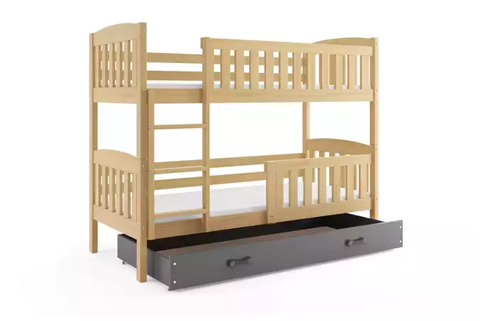 KUBUŚ jaunimo dviaukštė lova 90x200 su čiužiniu ir stalčiumi, pušis/grafitas - Paveikslėlis 4